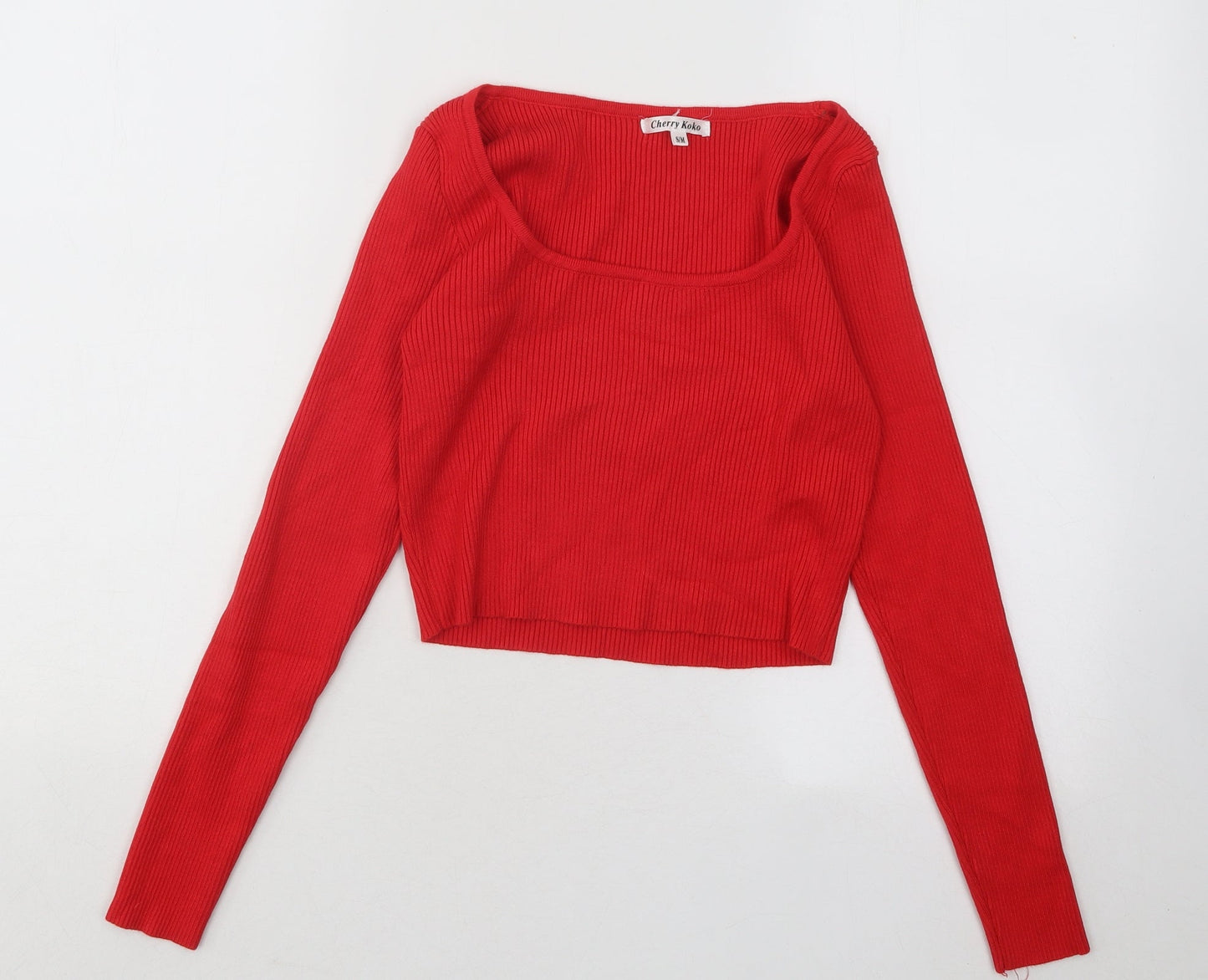 Cherry Koko Womens Red Square Neck Cotton Pullover Jumper Size M - Ribbed