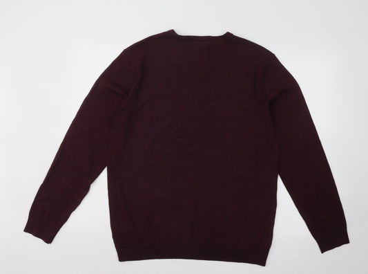 NEXT Mens Red V-Neck Cotton Pullover Jumper Size L
