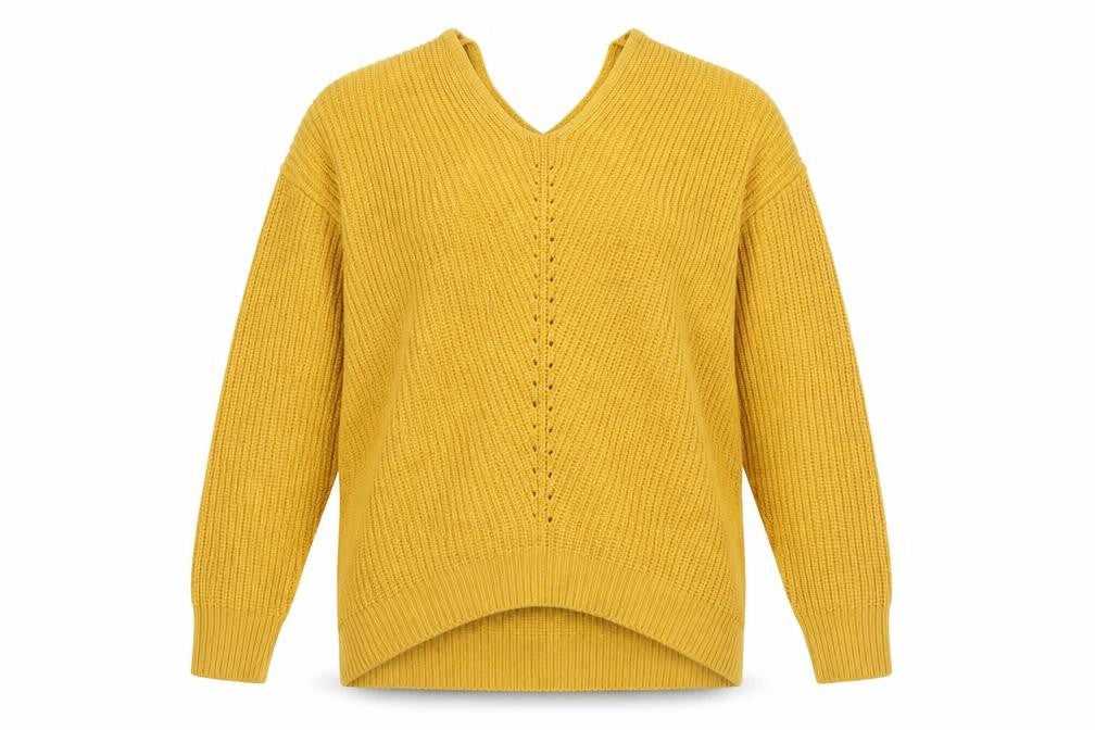 New Look Womens Yellow V-Neck Acrylic Pullover Jumper Size S