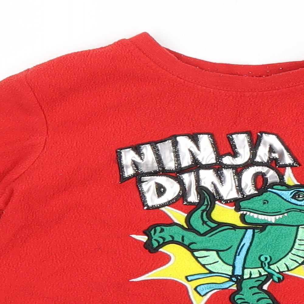 Primark Boys Red Polyester Basic T-Shirt Size 18-24 Months Round Neck Pullover - Ninja Dino