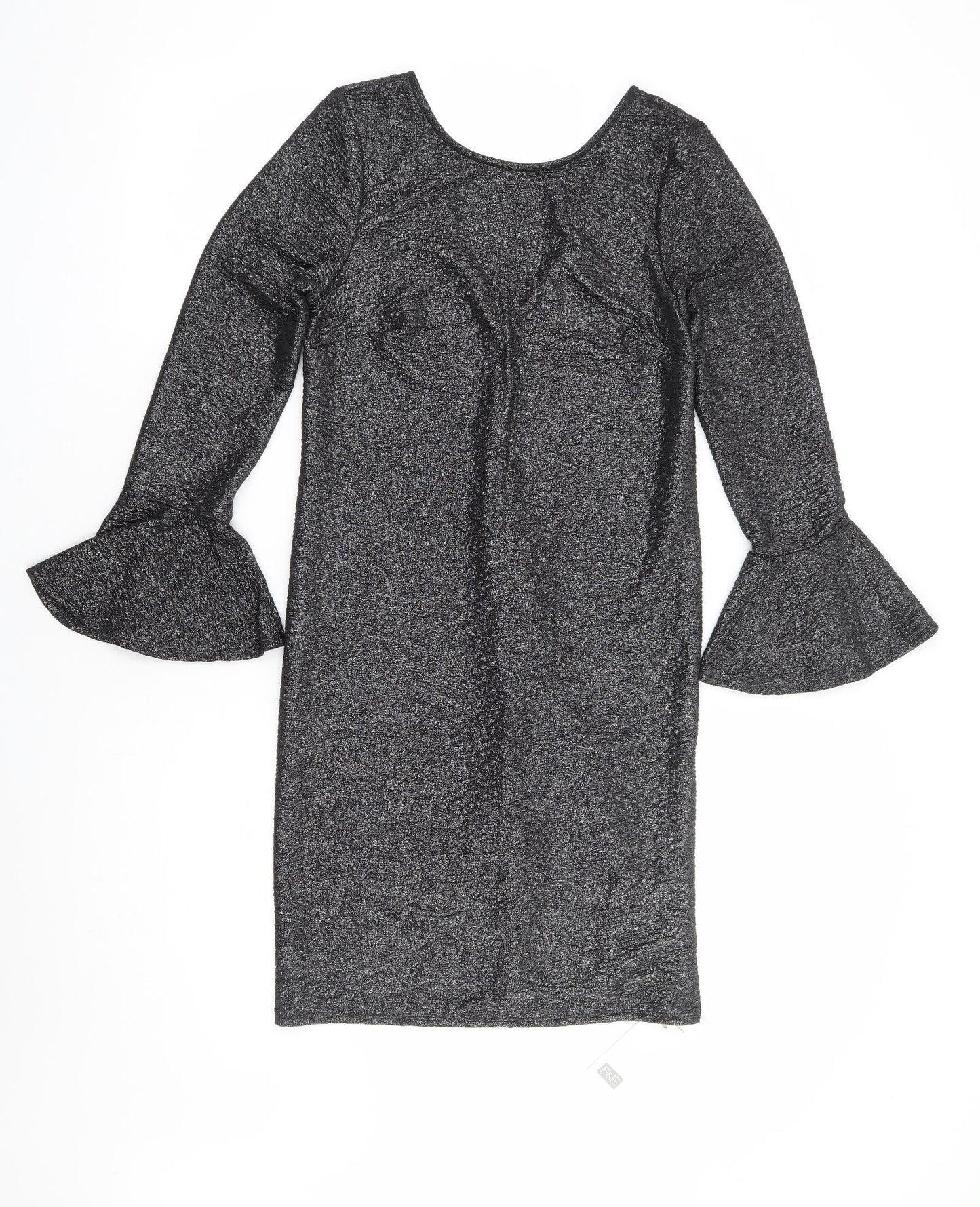 F&F Womens Silver Polyester Mini Size 6 Round Neck Pullover - Bell Sleeve