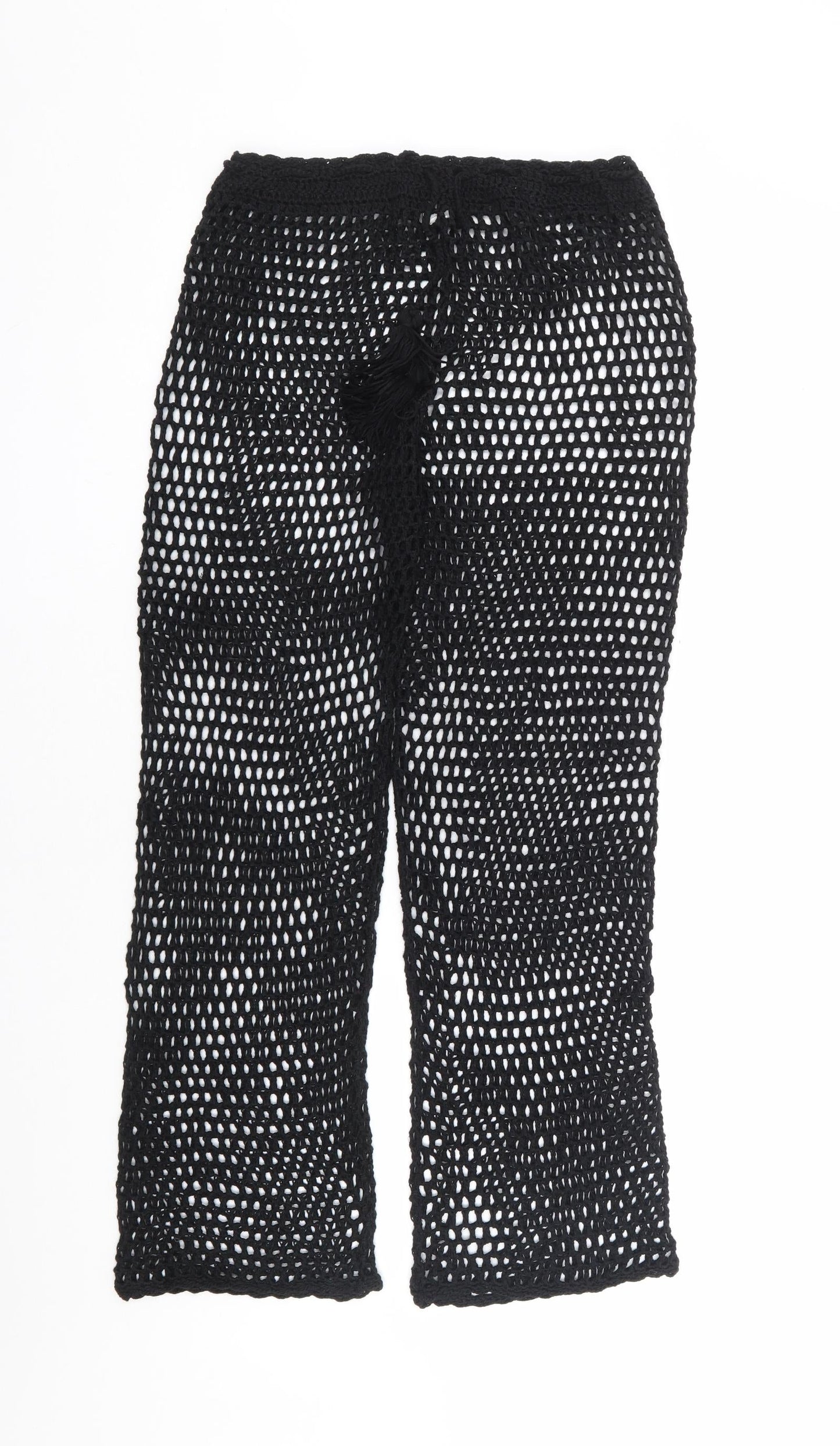 Preworn Womens Black Acrylic Trousers Size L L27 in Regular Drawstring