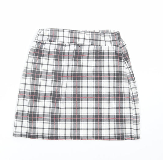 Lasula Womens Grey Plaid Polyester Mini Skirt Size 8