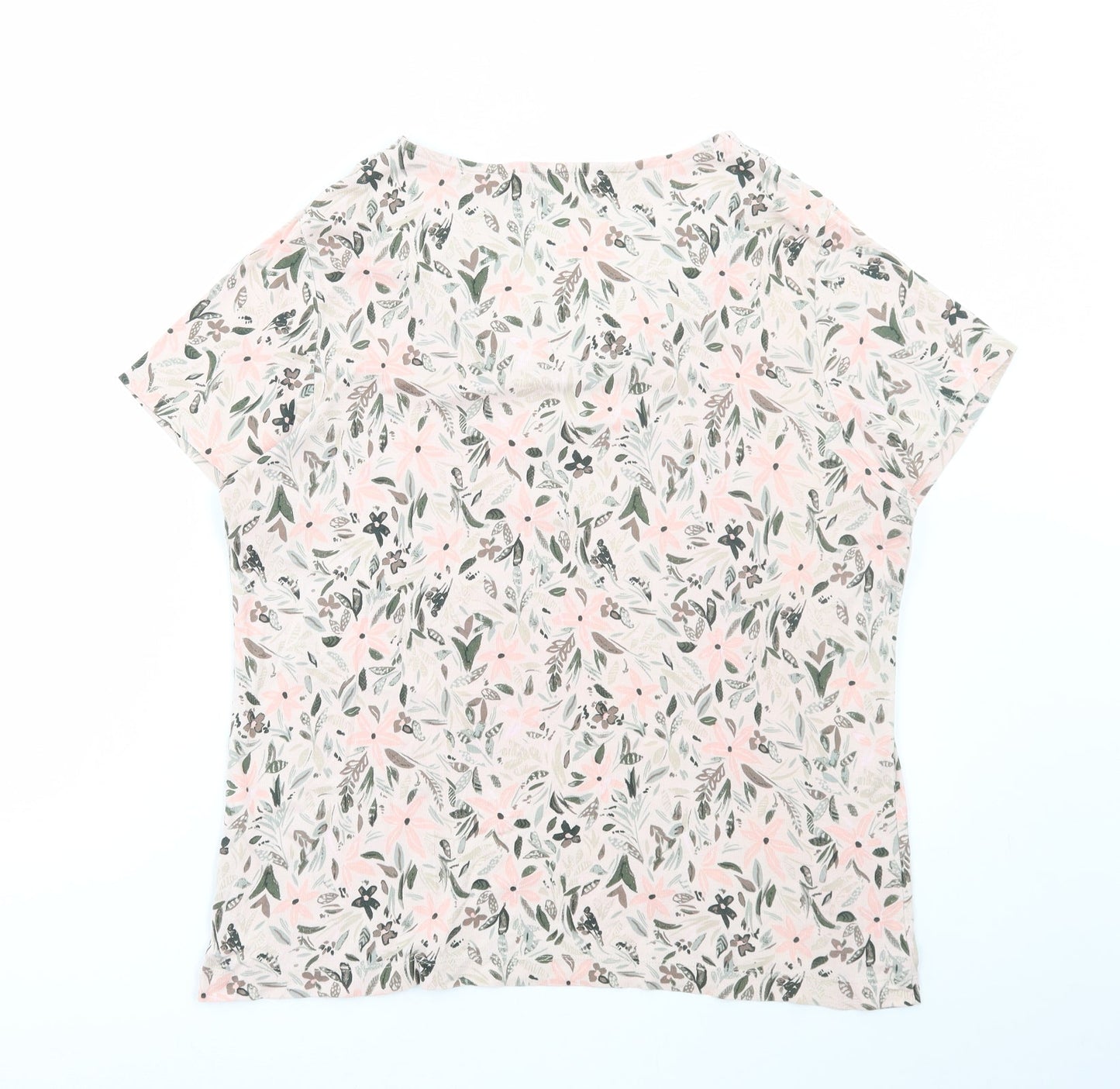 Preworn Womens Multicoloured Floral Polyester Basic T-Shirt Size L V-Neck