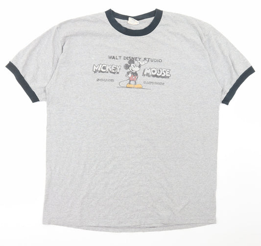 Disney Store Mens Grey Cotton T-Shirt Size XL Round Neck - Mickey Mouse