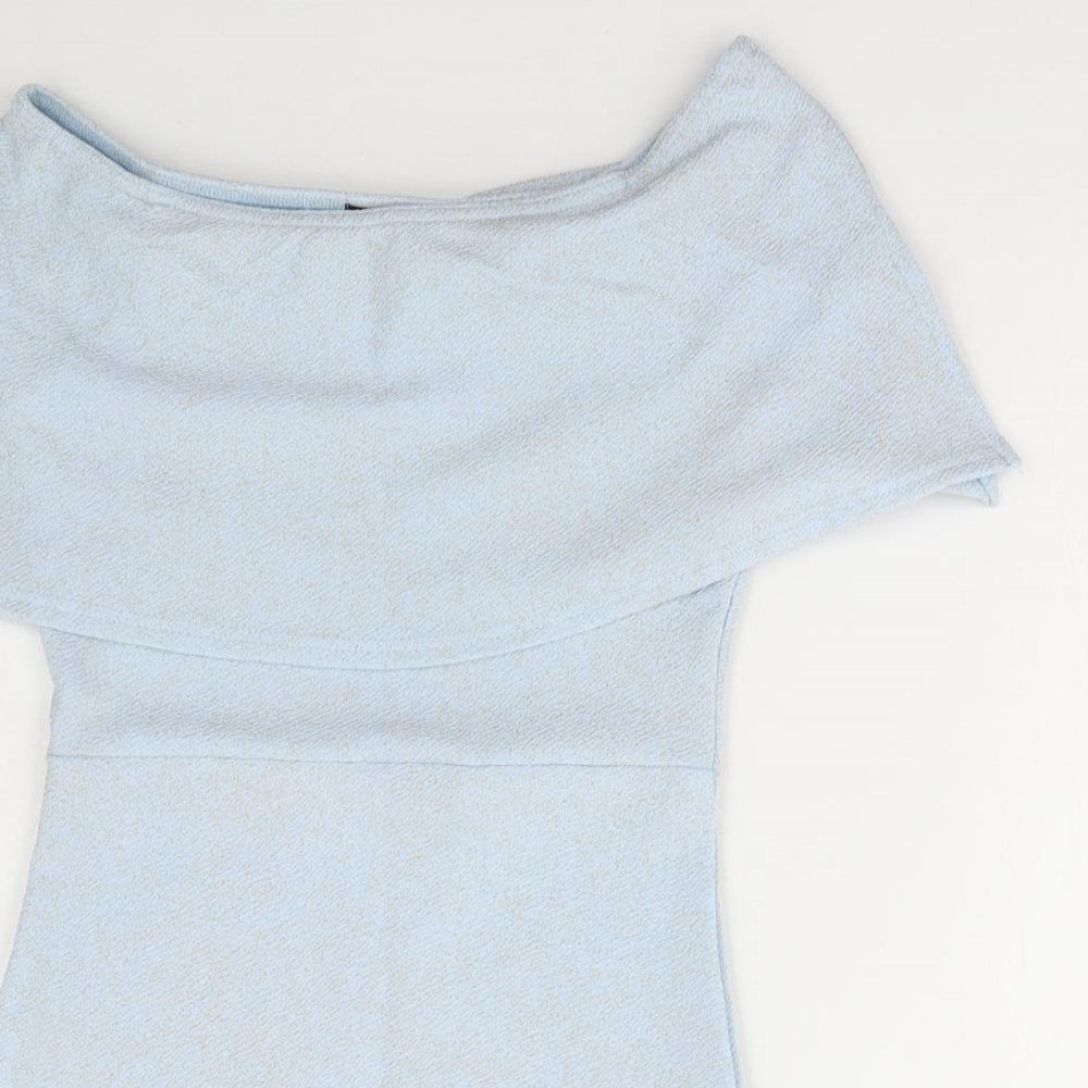 I SAW IT FIRST Womens Blue Polyester Bodycon Size 8 Round Neck Pullover