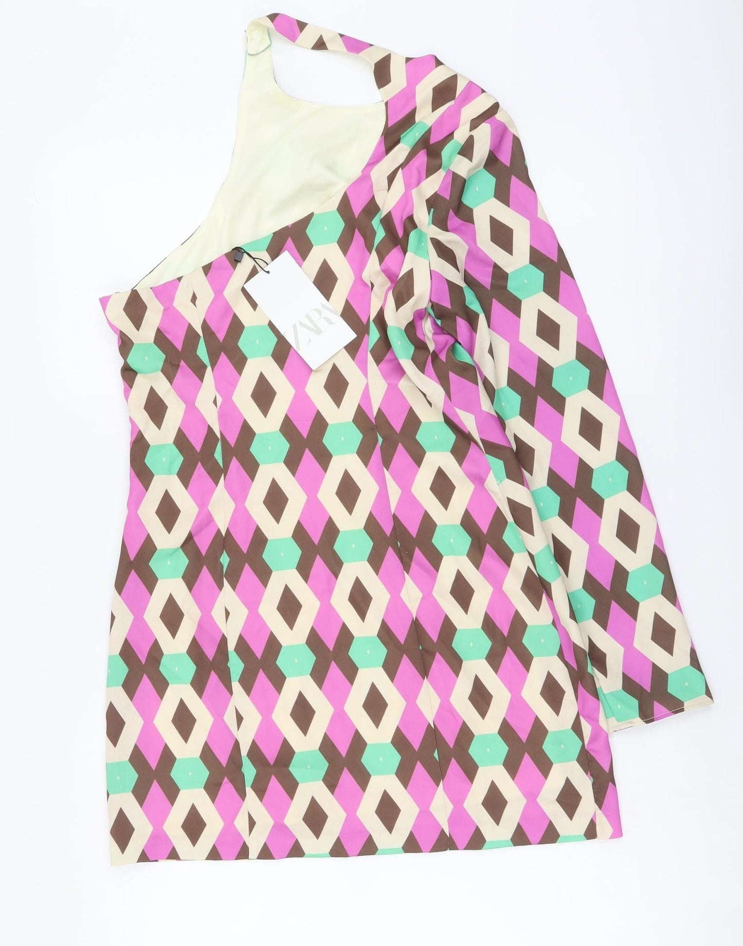 Zara Womens Multicoloured Geometric Polyester Mini Size S Round Neck Zip