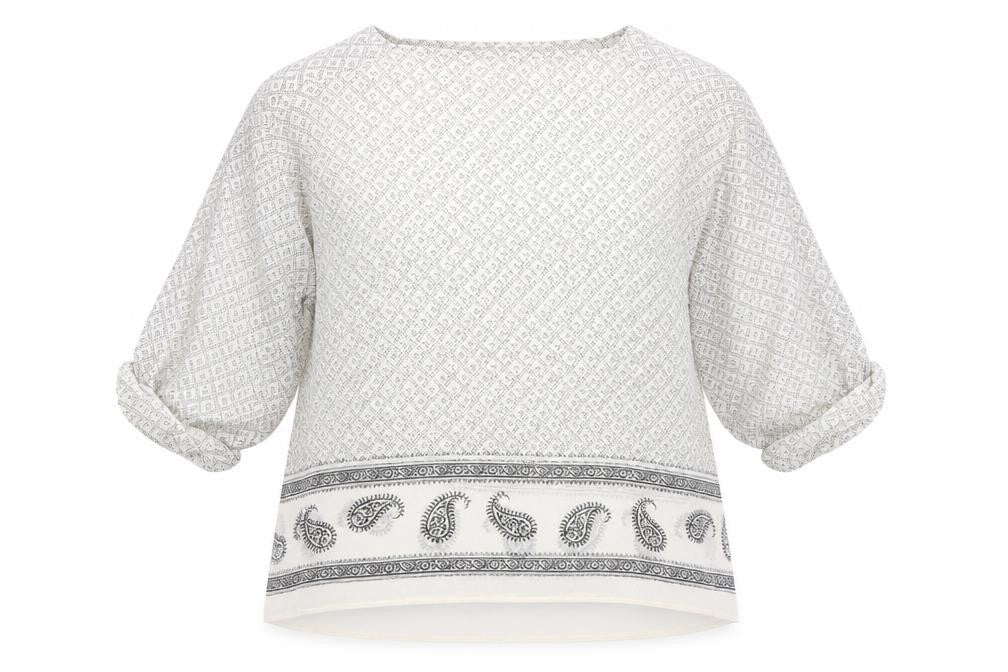 H^&M Womens Ivory Geometric Polyester Basic Blouse Size M Square Neck