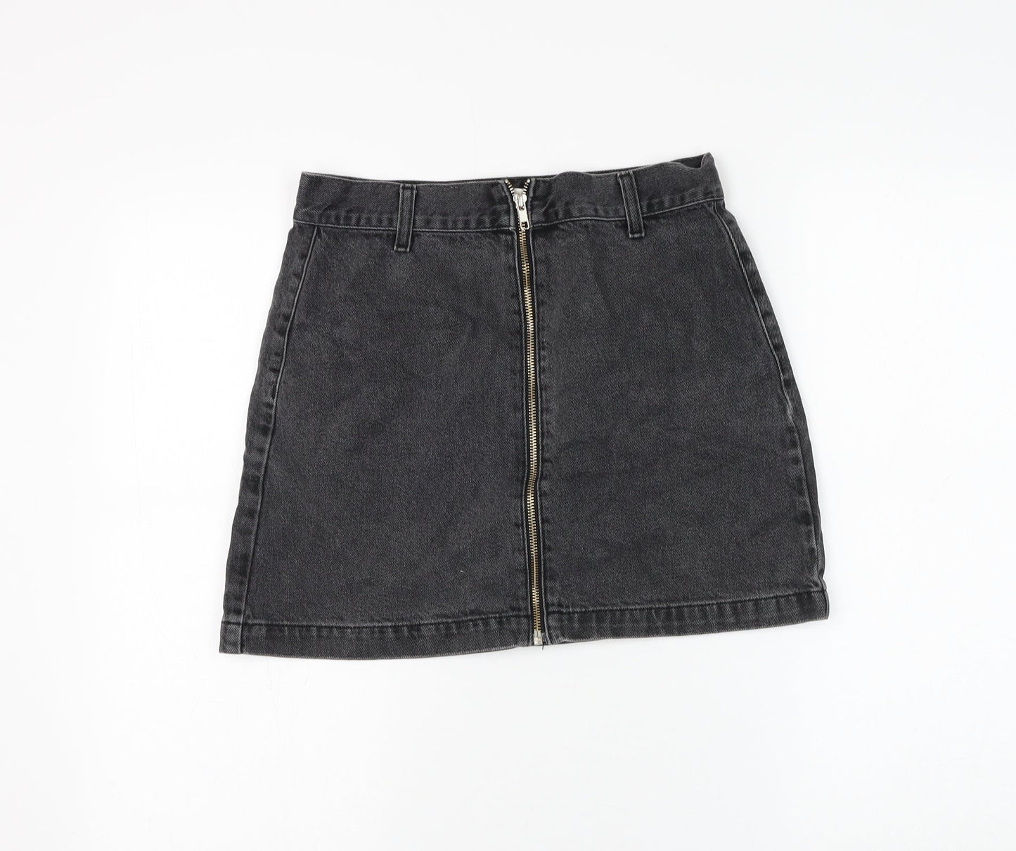 Topshop Womens Grey Cotton A-Line Skirt Size 10 Zip