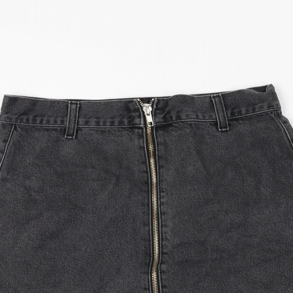 Topshop Womens Grey Cotton A-Line Skirt Size 10 Zip