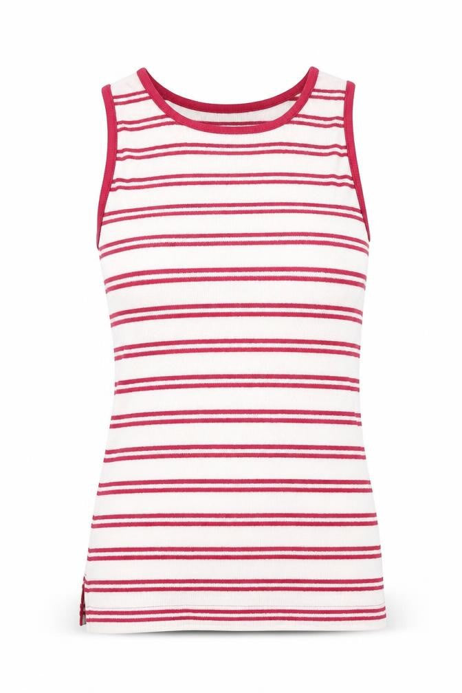 Marks and Spencer Womens White Striped Cotton Basic Tank Size 6 Round Neck
