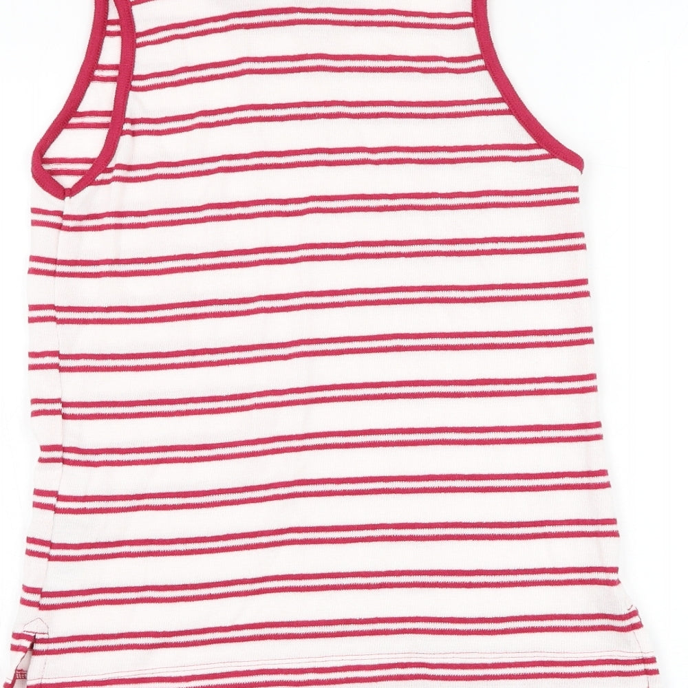 Marks and Spencer Womens White Striped Cotton Basic Tank Size 6 Round Neck