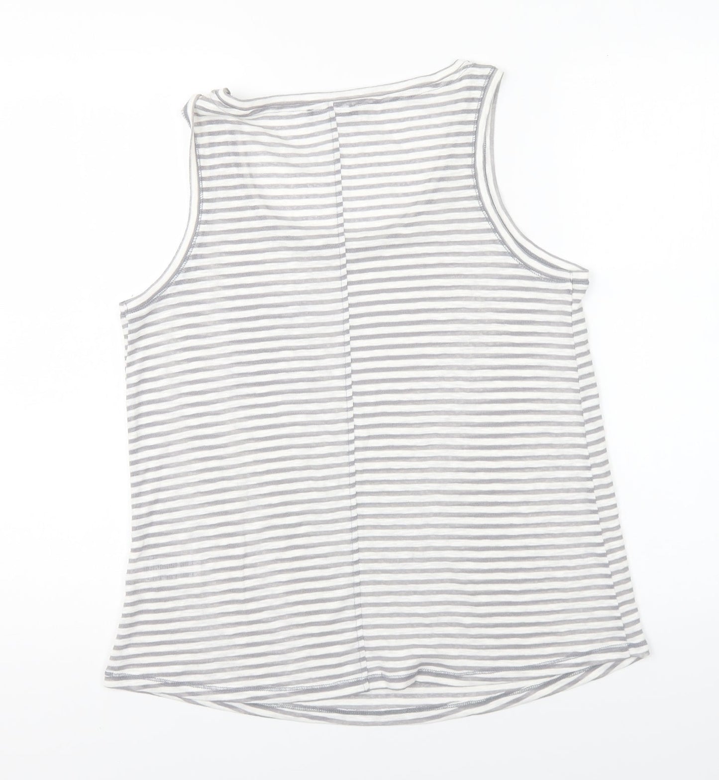 Marks and Spencer Womens Grey Striped Cotton Basic Tank Size 14 Round Neck