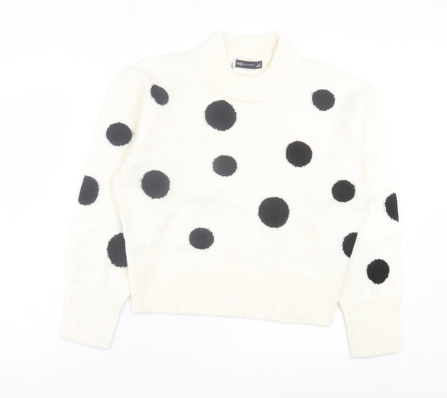 Marks and Spencer Womens Ivory Round Neck Polka Dot Acrylic Pullover Jumper Size M