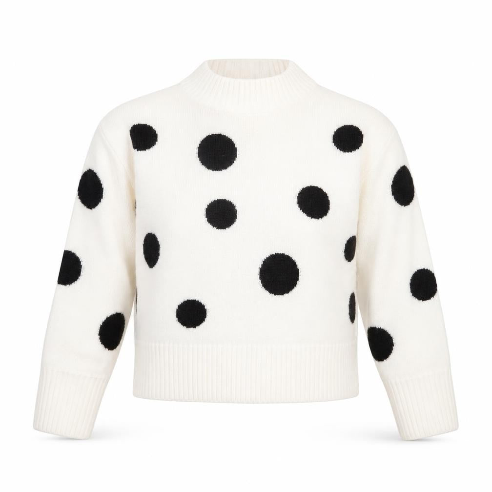 Marks and Spencer Womens White Round Neck Polka Dot Acrylic Pullover Jumper Size M