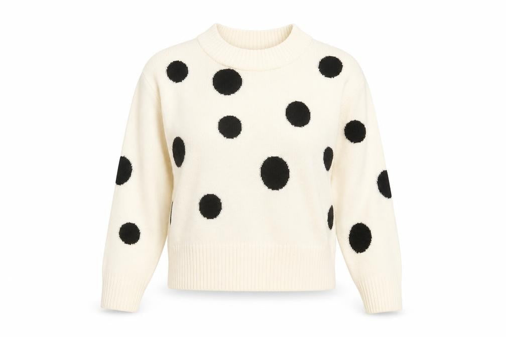 Marks and Spencer Womens White Round Neck Polka Dot Acrylic Pullover Jumper Size S