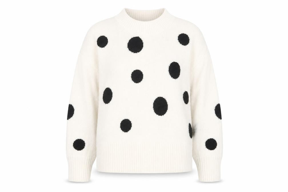 Marks and Spencer Womens White Crew Neck Polka Dot Acrylic Pullover Jumper Size L