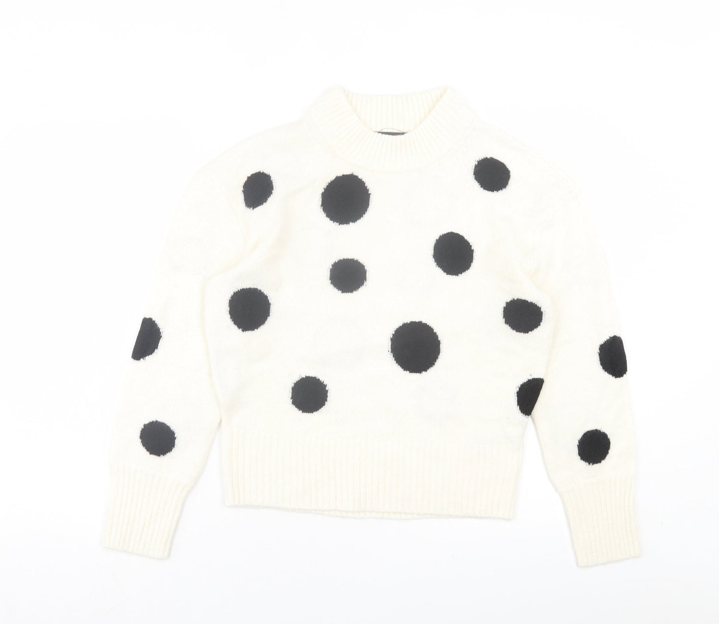 Marks and Spencer Womens White Round Neck Polka Dot Acrylic Pullover Jumper Size S
