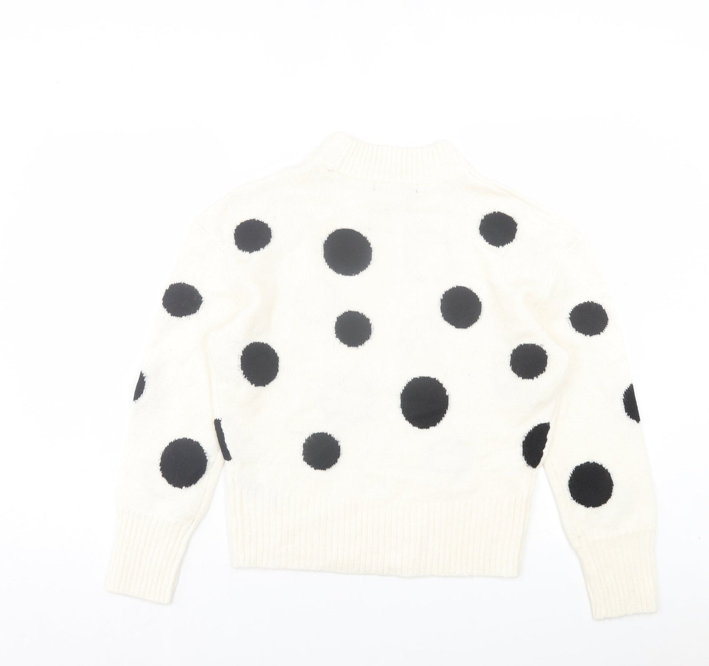 Marks and Spencer Womens White Round Neck Polka Dot Acrylic Pullover Jumper Size S