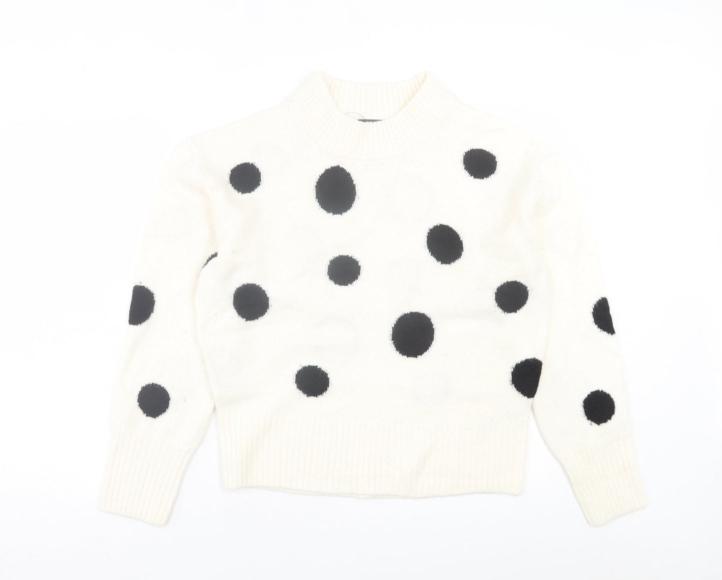 Marks and Spencer Womens White Crew Neck Polka Dot Acrylic Pullover Jumper Size M