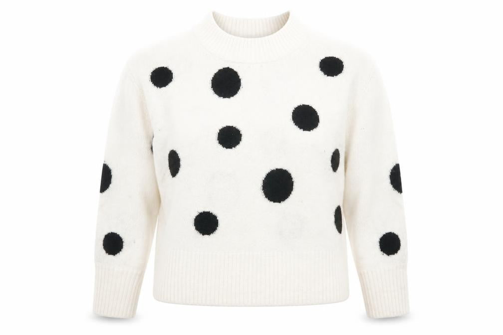 Marks and Spencer Womens White Crew Neck Polka Dot Acrylic Pullover Jumper Size M