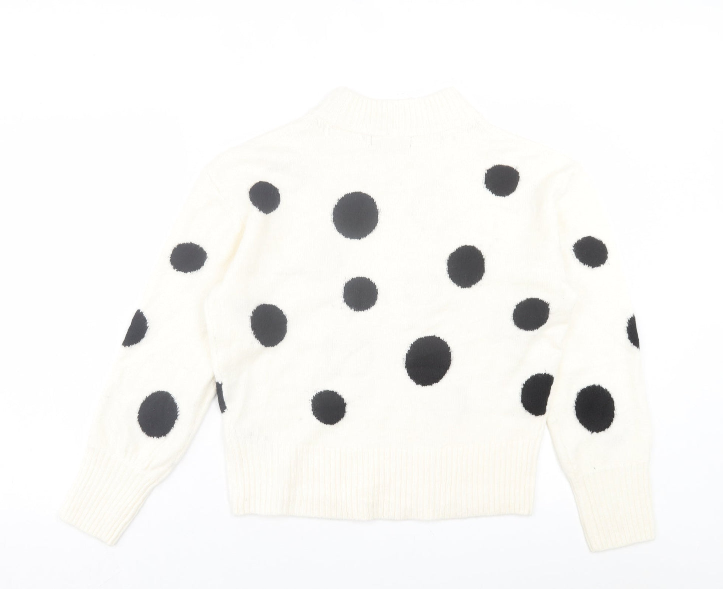 Marks and Spencer Womens White Crew Neck Polka Dot Acrylic Pullover Jumper Size M