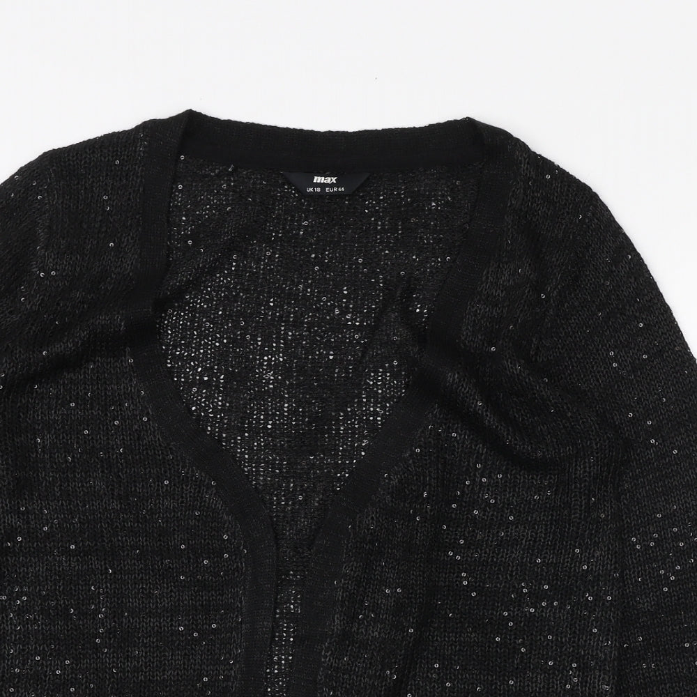 Max Womens Black V-Neck Polyester Cardigan Jumper Size 18