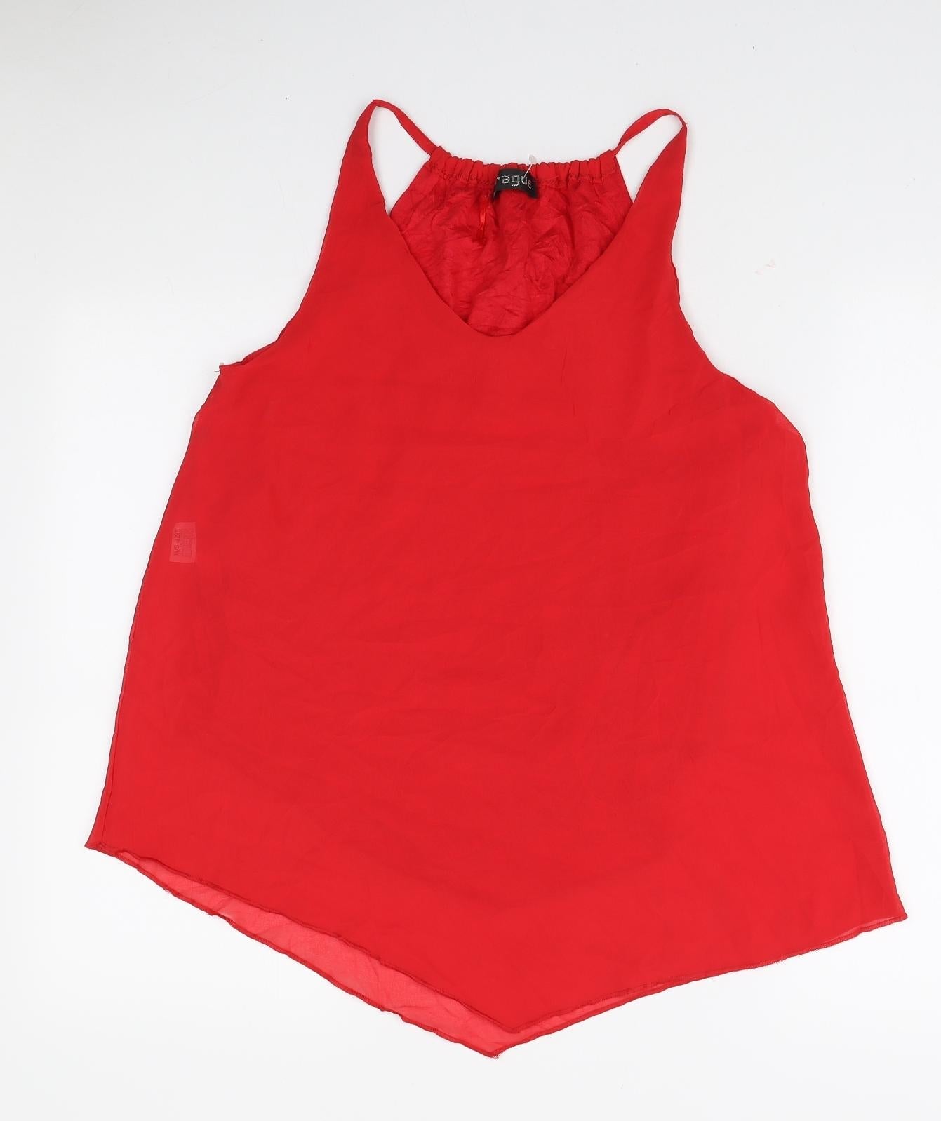 Prague Womens Red Polyester Tunic Blouse Size S V-Neck