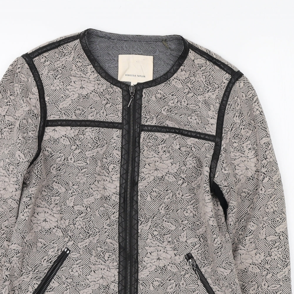 Rebecca Taylor Womens Grey Floral Jacket Size S Zip