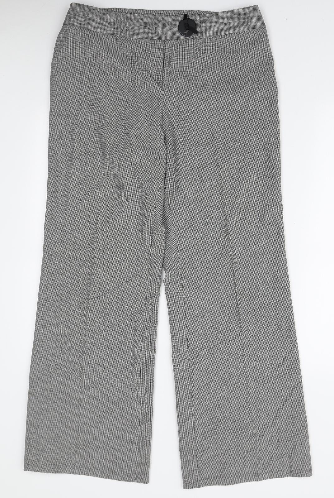 Marks and Spencer Womens White Check Polyester Trousers Size 14 L29 in Regular Zip