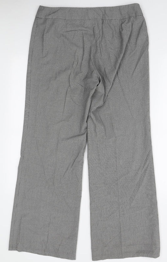 Marks and Spencer Womens White Check Polyester Trousers Size 14 L29 in Regular Zip