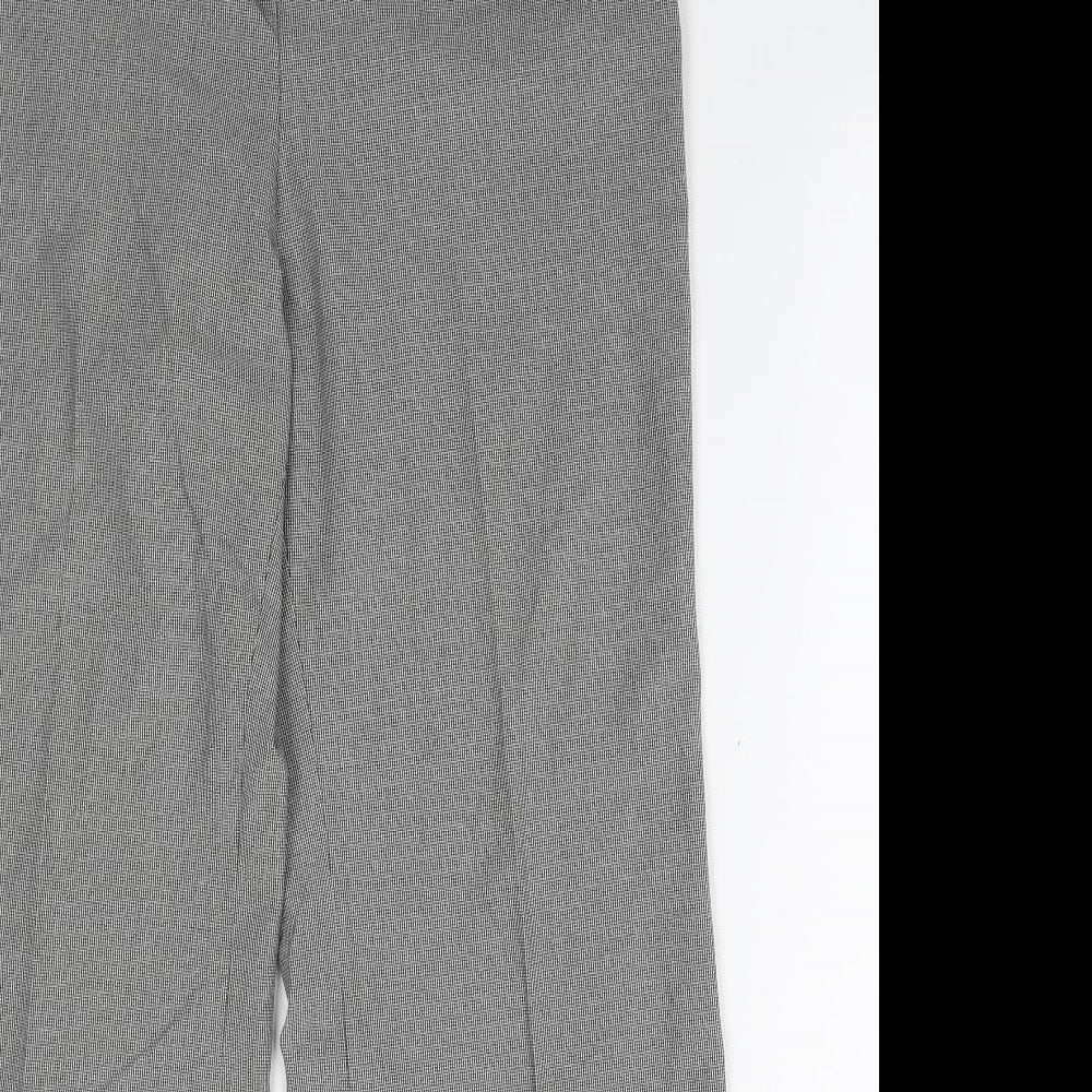 Marks and Spencer Womens White Check Polyester Trousers Size 14 L29 in Regular Zip