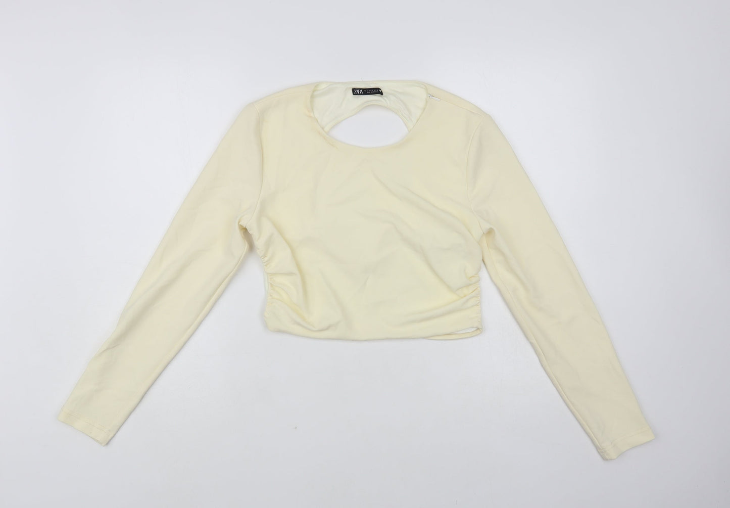 Zara Womens Ivory Polyester Cropped Blouse Size L Round Neck - Open Back