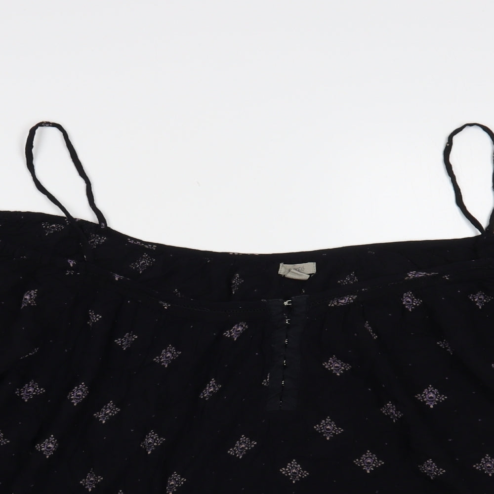 Ecote Womens Black Geometric Viscose Basic Blouse Size L Off the Shoulder