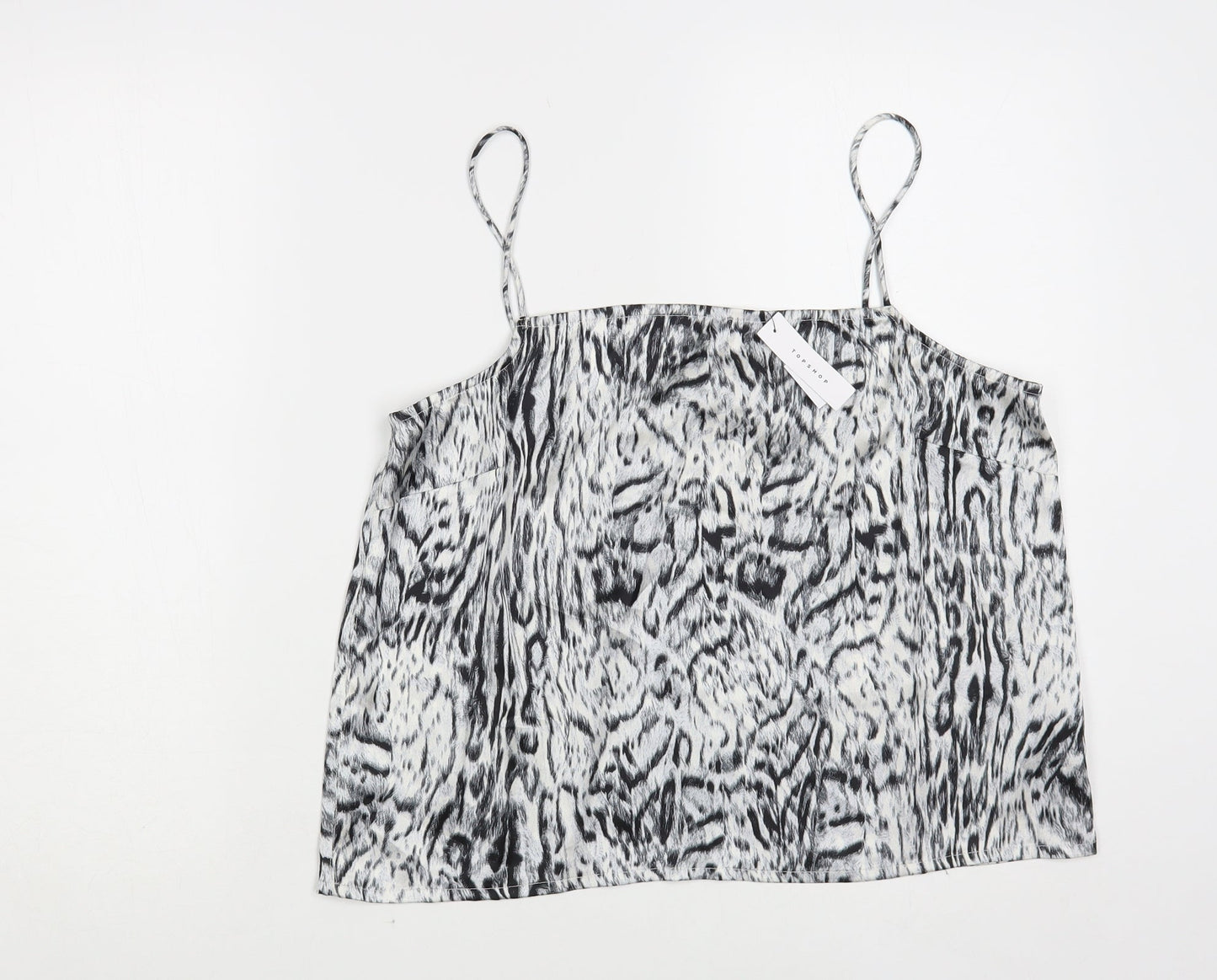 Topshop Womens Grey Animal Print Polyester Camisole Blouse Size M Square Neck