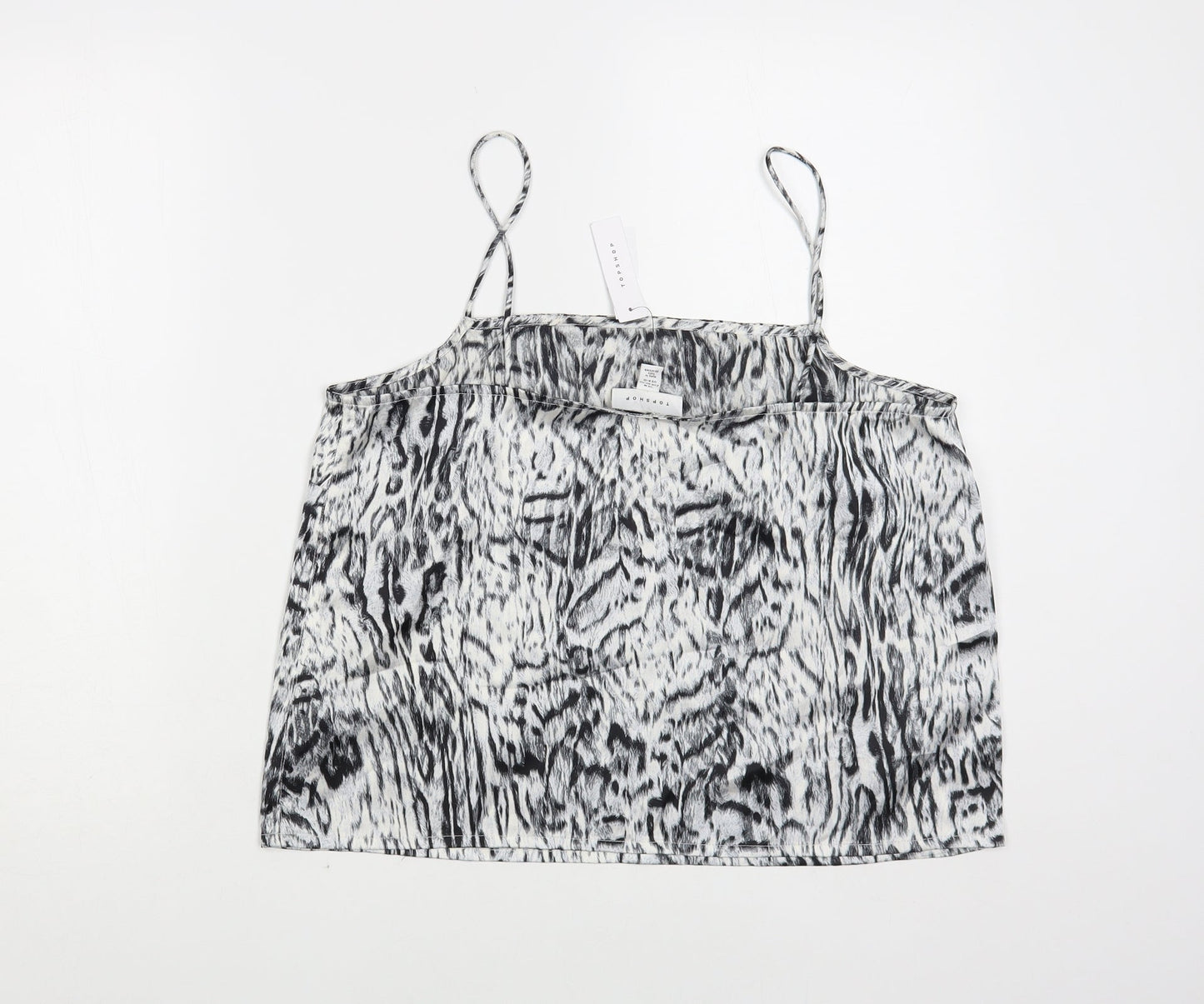 Topshop Womens Grey Animal Print Polyester Camisole Blouse Size M Square Neck