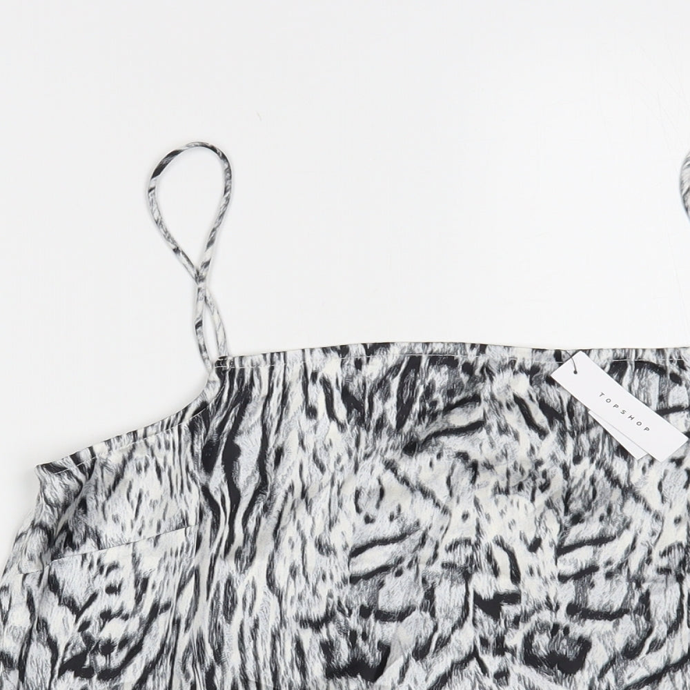 Topshop Womens Grey Animal Print Polyester Camisole Blouse Size M Square Neck