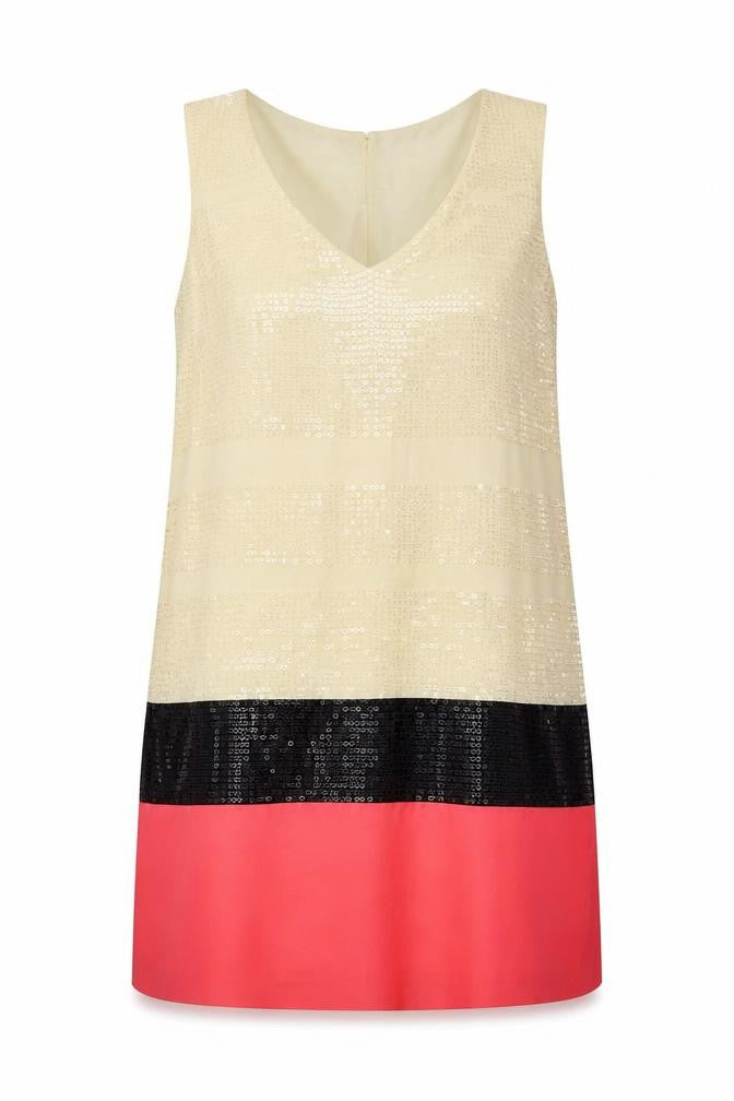 Warehouse Womens Multicoloured Colourblock Polyester Shift Size 14 V-Neck Pullover