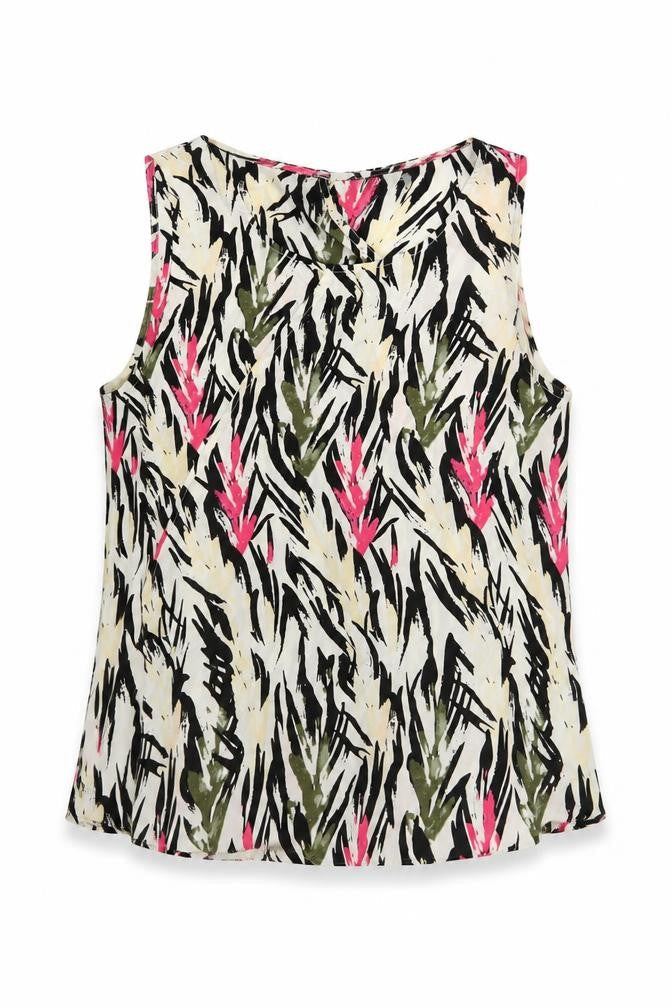 VILA Womens Multicoloured Geometric Polyester Basic Blouse Size S Scoop Neck