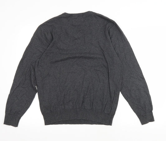 Grorge Mens Grey V-Neck Cotton Pullover Jumper Size M