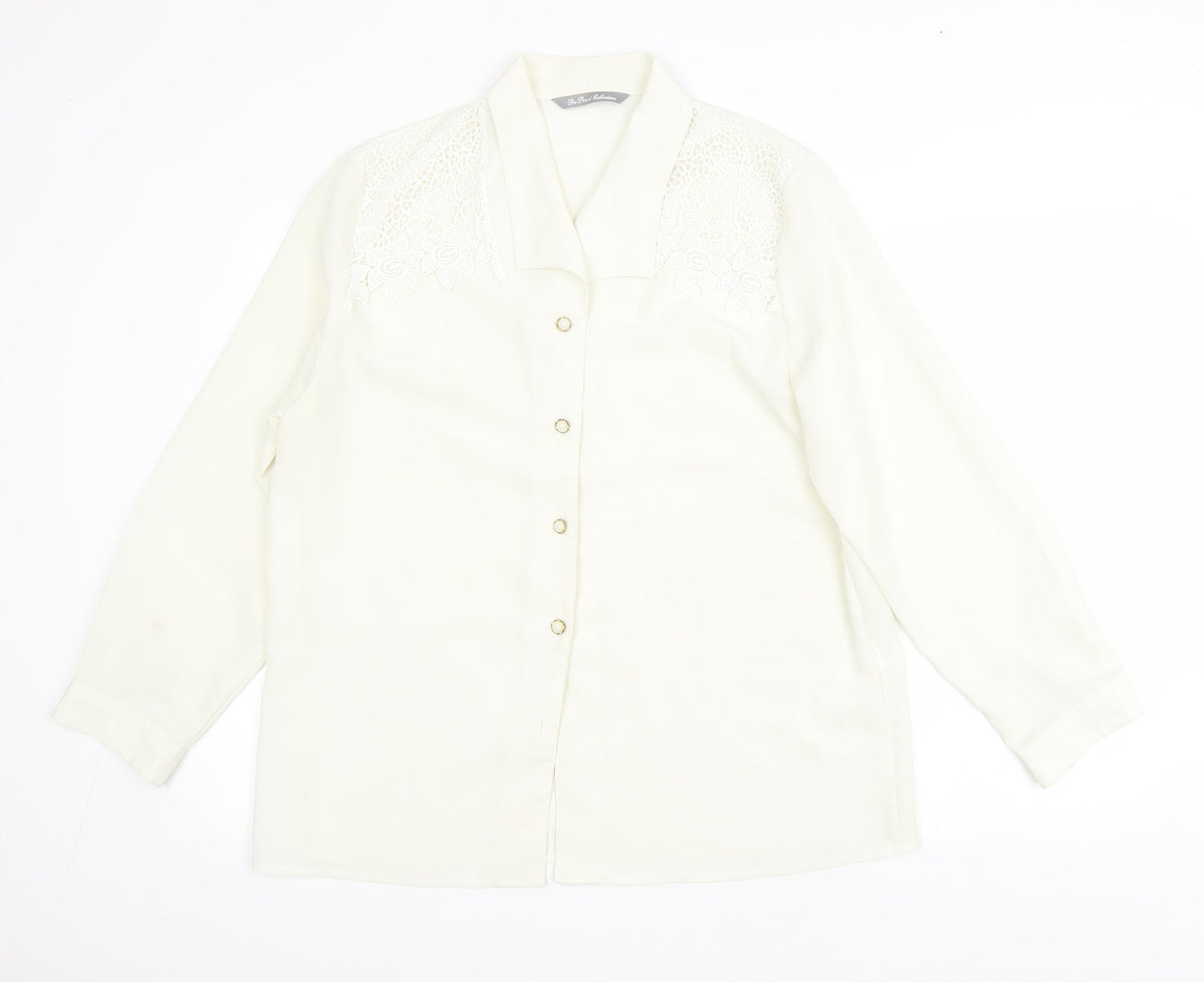 The Pearl Collection Womens Ivory Polyester Basic Button-Up Size 18 Collared - Lace Detail