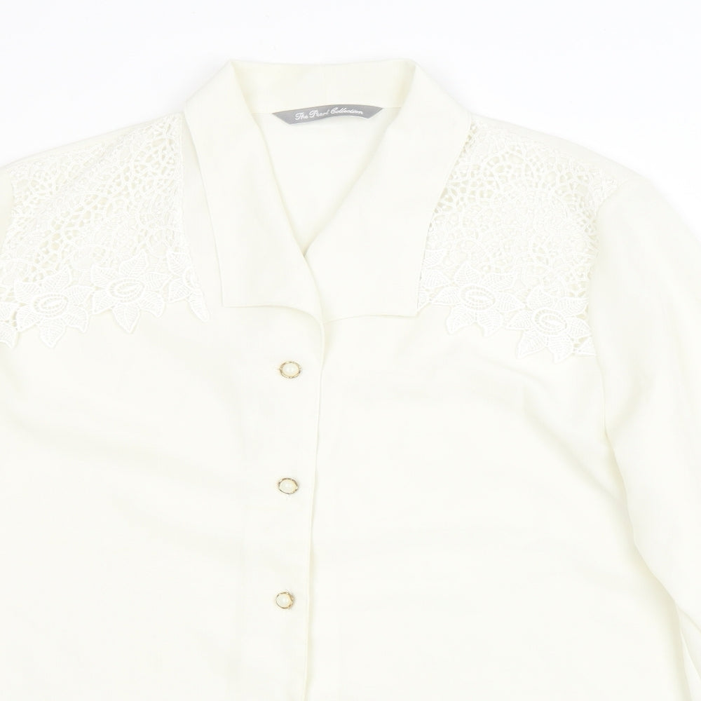 The Pearl Collection Womens Ivory Polyester Basic Button-Up Size 18 Collared - Lace Detail