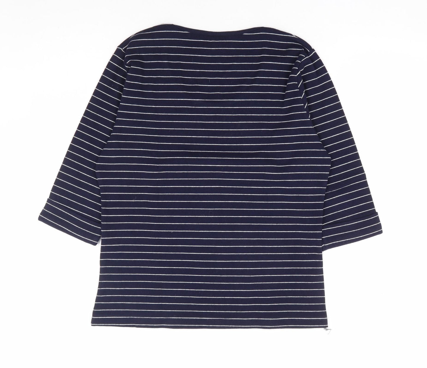 Nightengales Womens Blue Striped Cotton Basic Blouse Size S Scoop Neck