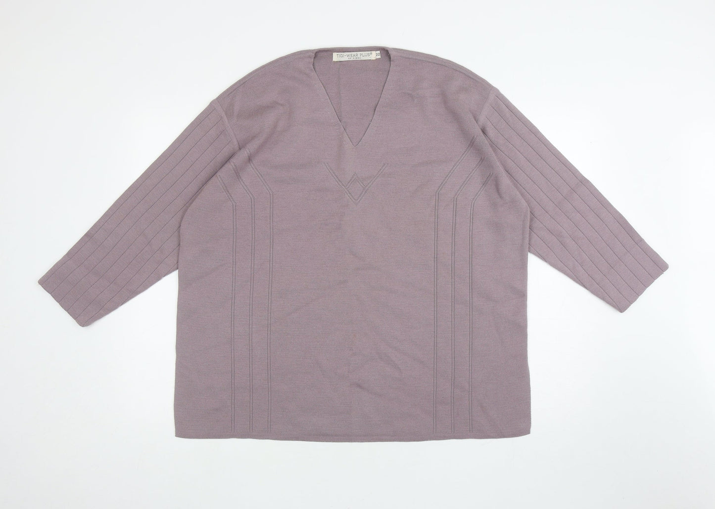 Tigi-Wear Plus Womens Purple V-Neck Wool Pullover Jumper Size 22