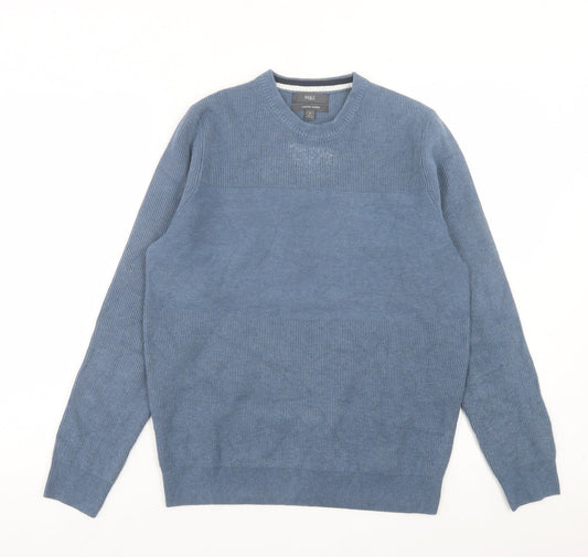 Marks and Spencer Mens Blue Crew Neck Polyester Pullover Jumper Size M