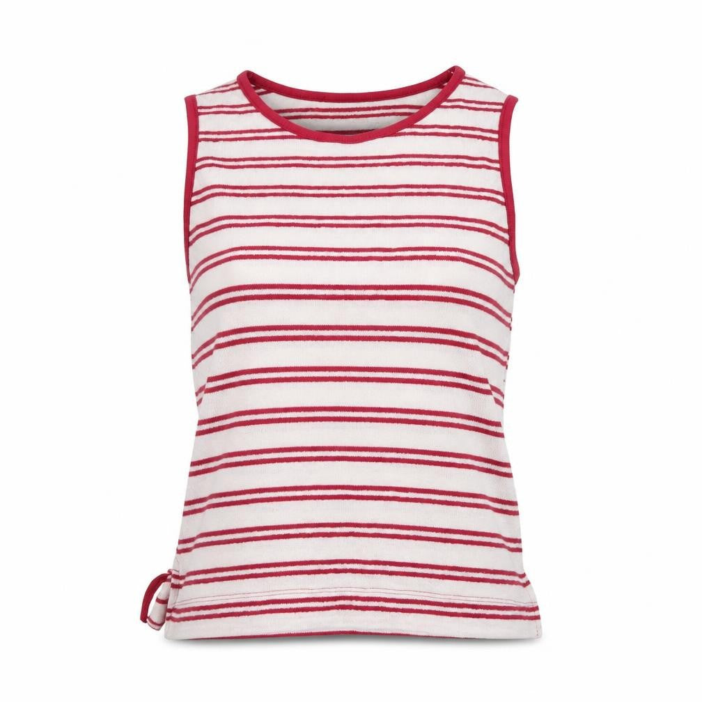 Marks and Spencer Womens White Striped Cotton Basic Tank Size 12 Round Neck