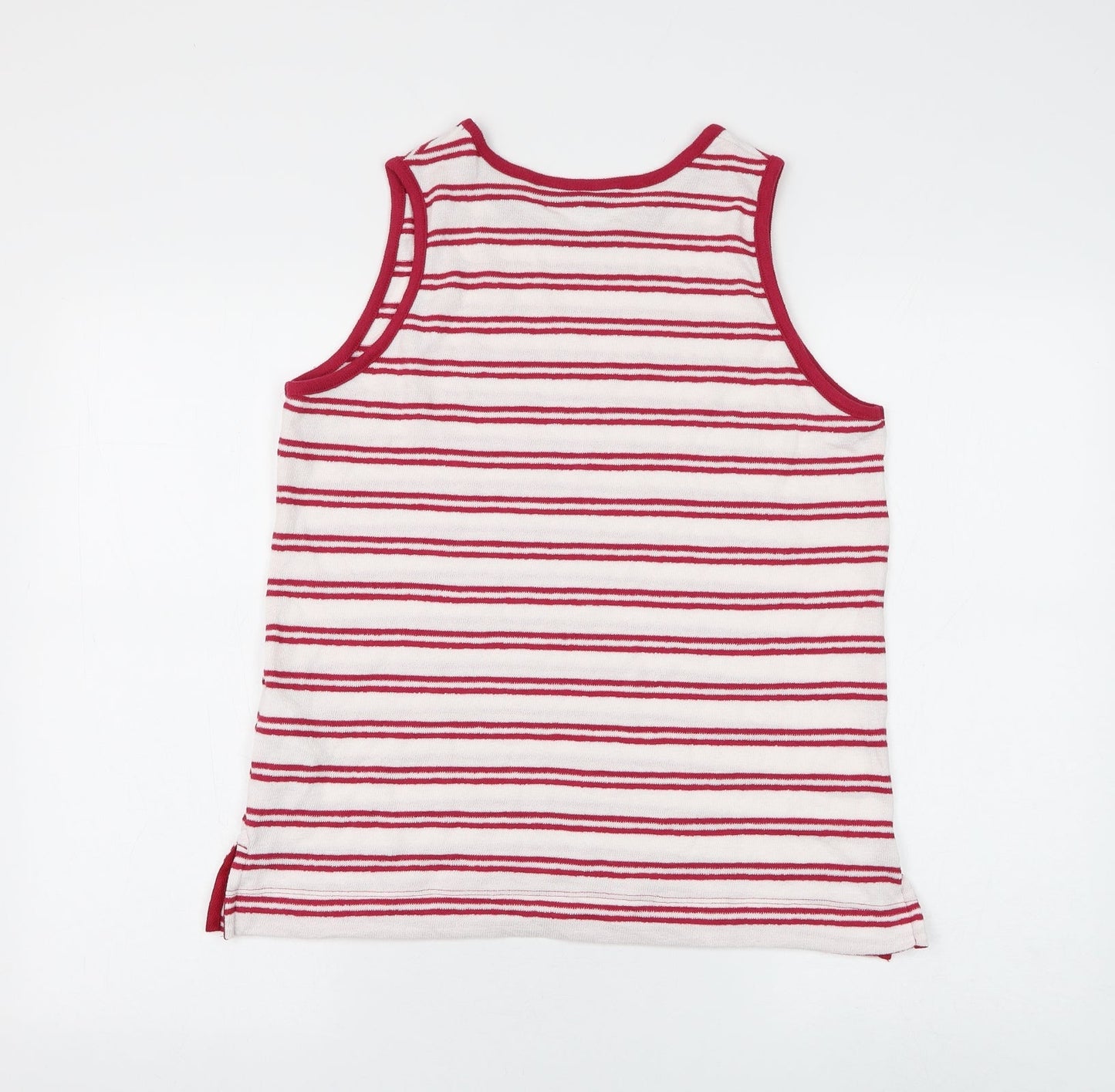Marks and Spencer Womens White Striped Cotton Basic Tank Size 12 Round Neck