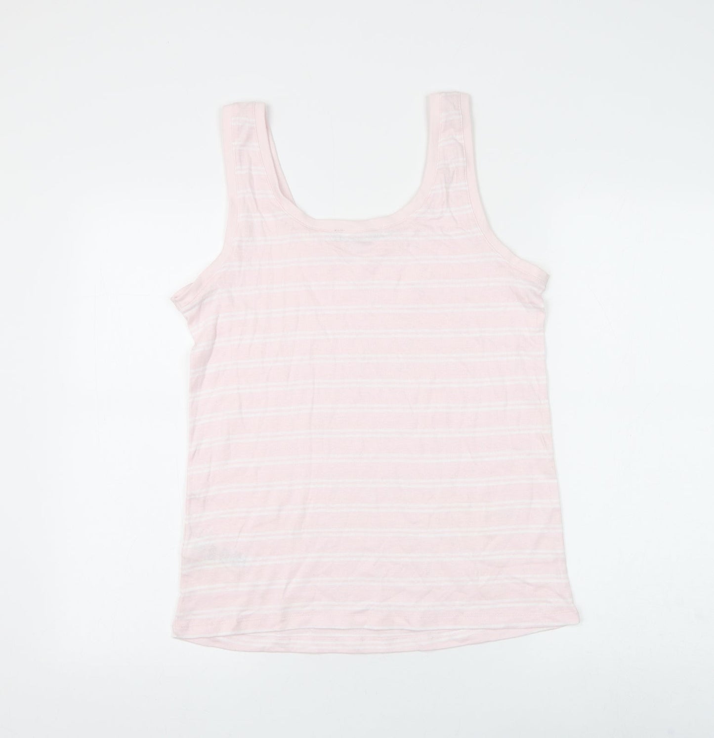 Marks and Spencer Womens Pink Striped Cotton Basic Tank Size 16 Round Neck