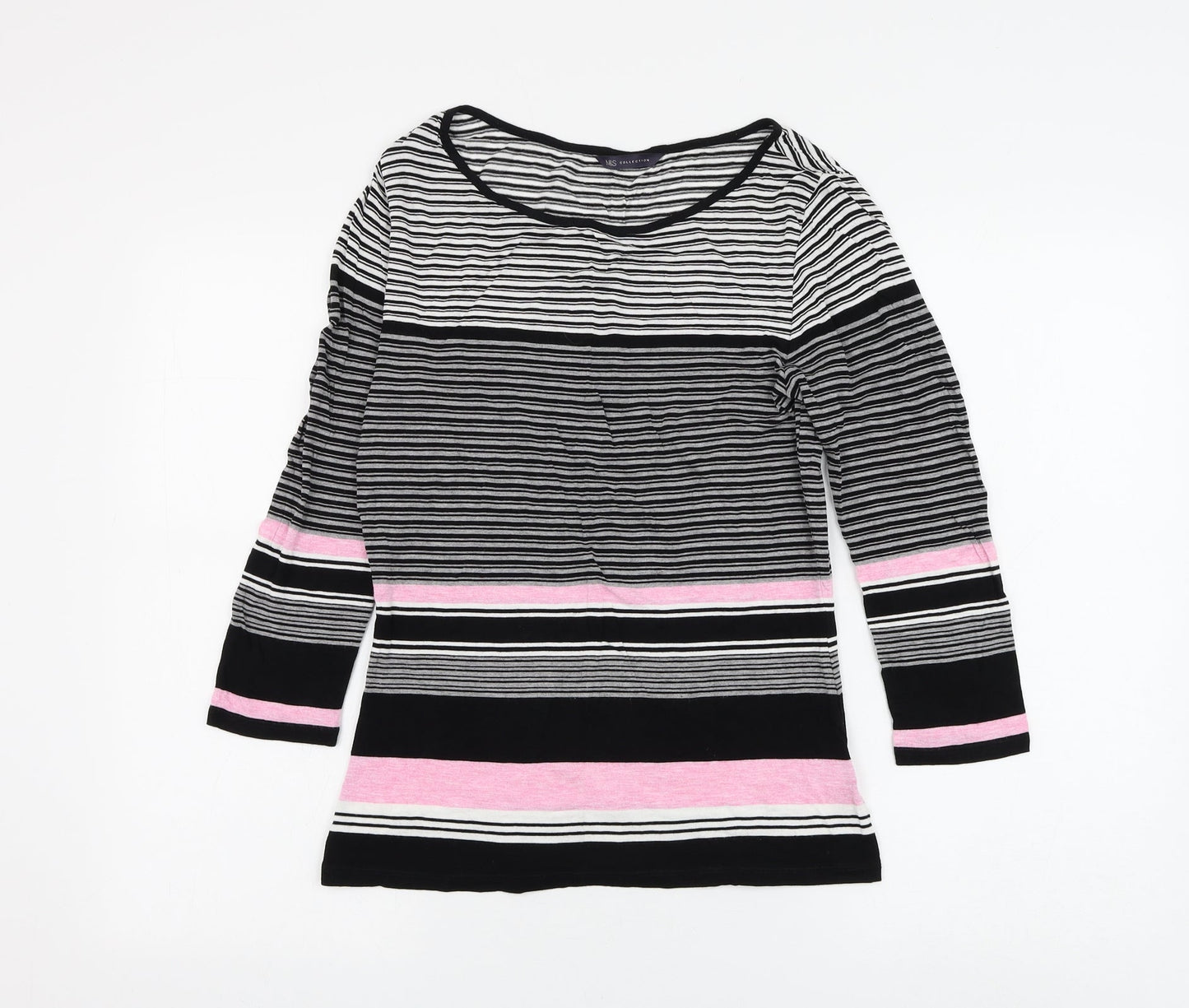 Marks and Spencer Womens Multicoloured Striped Viscose Basic Blouse Size 8 Round Neck