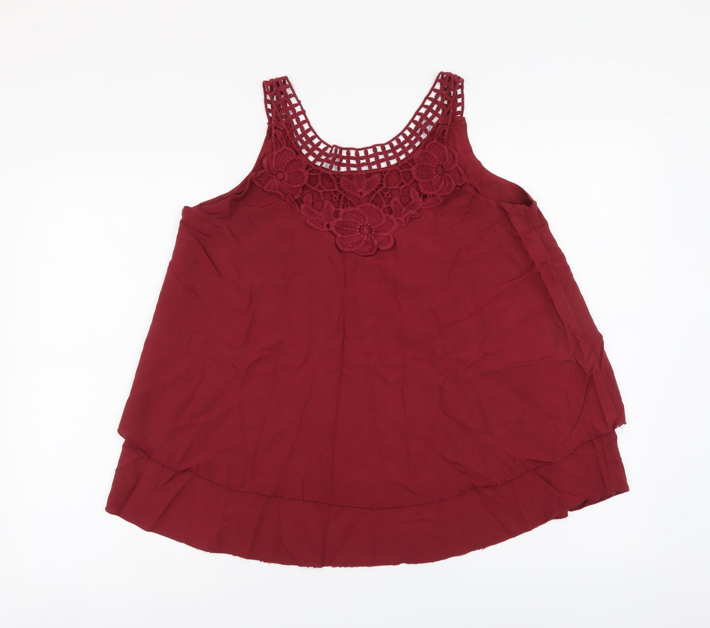 Preworn Womens Red Viscose Basic Tank Size M Round Neck - Lace neckline